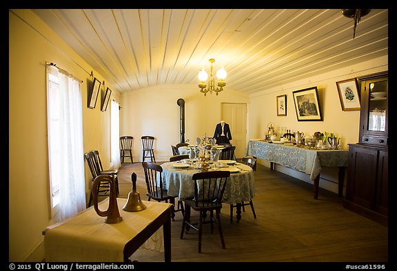 Dining room, Plaza Hotel. San Juan Bautista, California, USA (color)