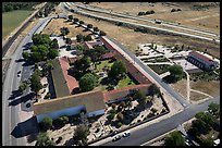 Aerial view of Mission San Miguel between railroad and highway. California, USA ( color)