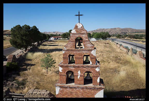 Aerial view of Mission San Miguel bell tower. California, USA (color)
