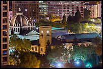 San Jose Museum of Art and St Joseph Cathedral at night from above. San Jose, California, USA ( color)