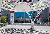 Modern sculpture and San Jose Mc Enery Convention Center. San Jose, California, USA ( color)