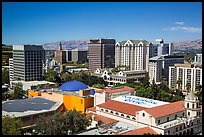 San Jose skyline above Plaza de Cesar Chavez from above. San Jose, California, USA ( color)
