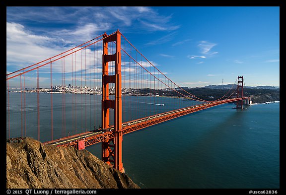 Golden Gate Bridge from Battery Spencer, afternoon. San Francisco, California, USA (color)