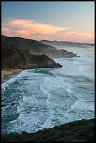 Surf, Grey Whale Cove and Montara, sunset. San Mateo County, California, USA ( color)