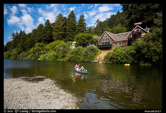 Canoists on Russian River, Monte Rio. California, USA (color)