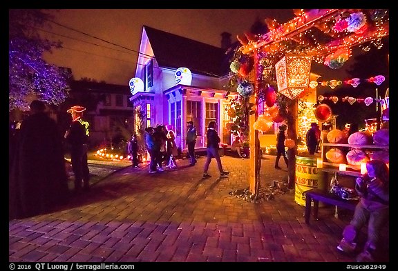 House with Halloween party. Petaluma, California, USA (color)