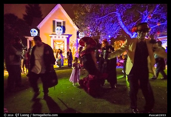 Revellers dance for Halloween. Petaluma, California, USA (color)