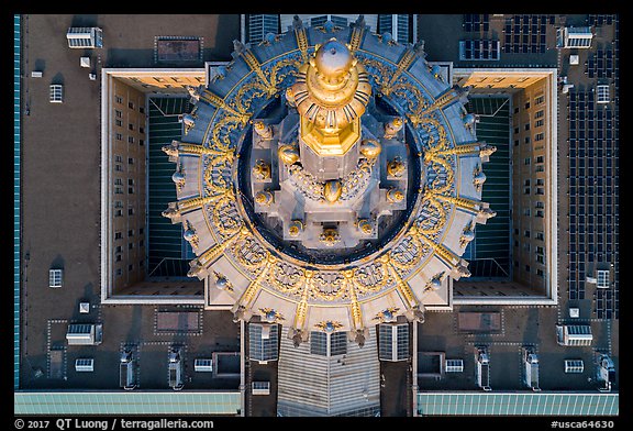 Aerial view of City Hall dome looking down. San Francisco, California, USA (color)