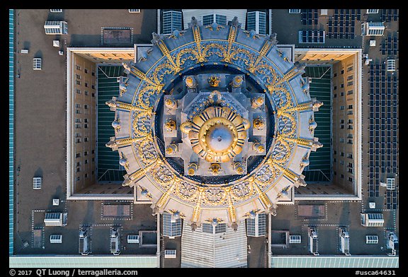 Aerial view of City Hall dome and roof looking down. San Francisco, California, USA