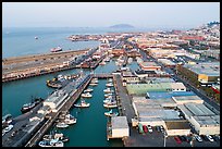 Aerial view of Fishermans Wharf fishering harbor. San Francisco, California, USA ( color)