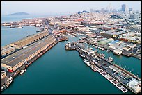 Aerial view of Fishermans Wharf and skyline. San Francisco, California, USA ( color)