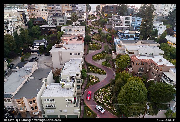 Aerial view of Lombard Street. San Francisco, California, USA (color)