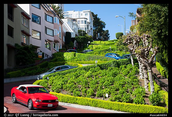 Cars descending Lombard Street. San Francisco, California, USA (color)