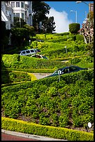 Lombard Street with cars on twists. San Francisco, California, USA ( color)