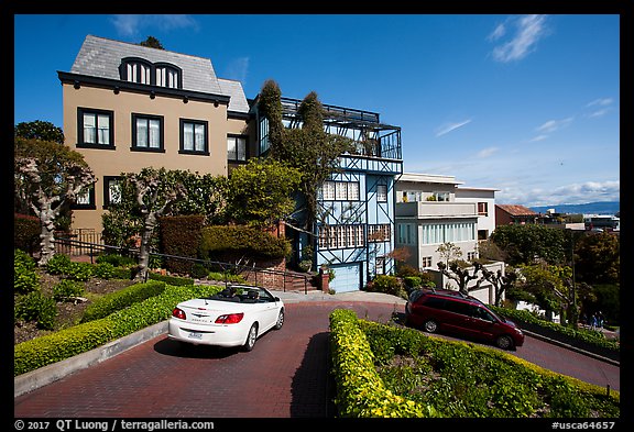 Distinctive houses on Lombard Street. San Francisco, California, USA (color)