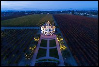 Aerial view of Concannon winery and vineyards at dusk. Livermore, California, USA ( color)