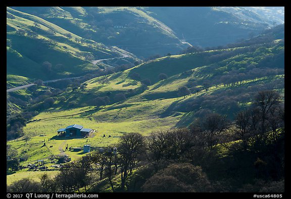 Distant view of barn in valley. Livermore, California, USA (color)