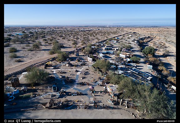 Aerial view of East Jesus sculpture garden. Nyland, California, USA (color)