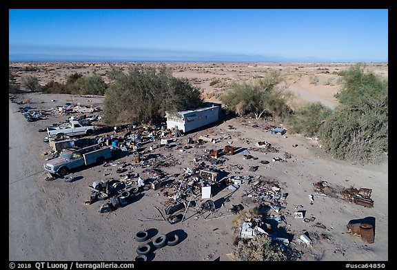 Aerial view of Slab City dwelling. Nyland, California, USA (color)
