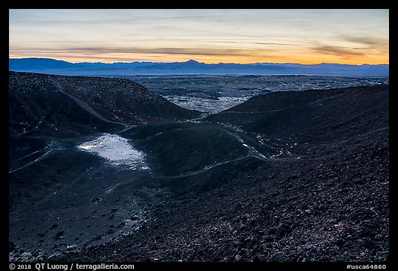 Interior of Amboy Crater with breach in the cinder cone rim at sunset. Mojave Trails National Monument, California, USA (color)