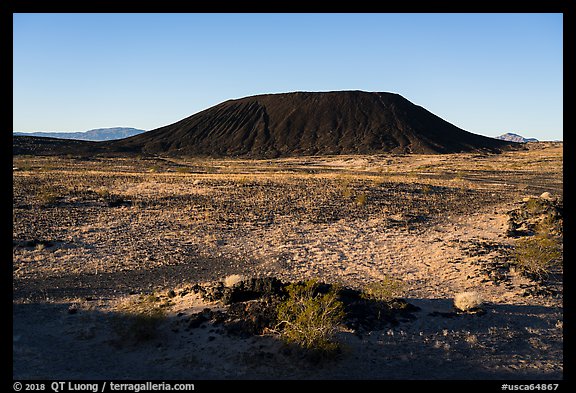 Lava field and Amboy Crater cinder cone. Mojave Trails National Monument, California, USA (color)