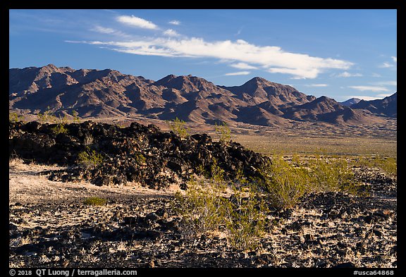 Lava field and mountains. Mojave Trails National Monument, California, USA (color)