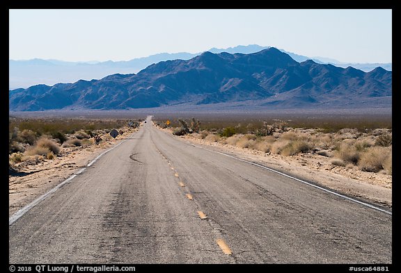 Road and mountains. Mojave Trails National Monument, California, USA (color)