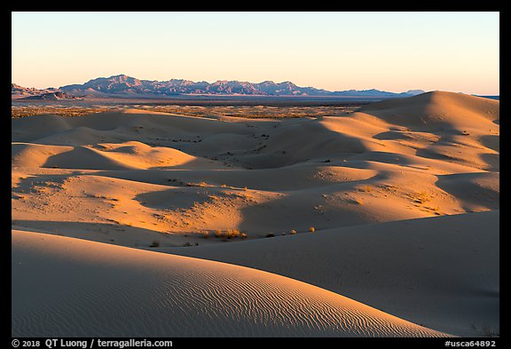 Dunes and mountains at sunset, Cadiz Dunes. Mojave Trails National Monument, California, USA (color)