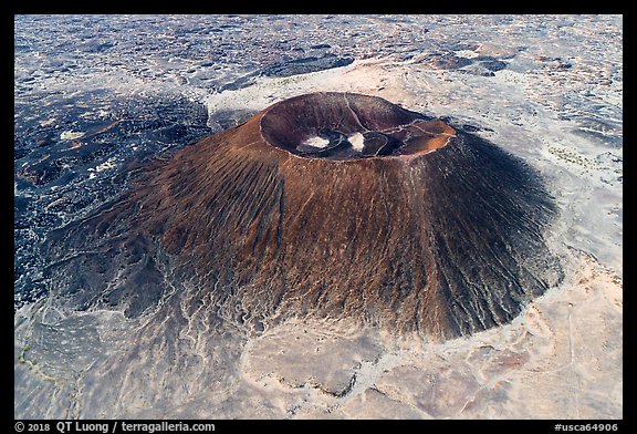 Aerial view of Amboy Crater and lava field. Mojave Trails National Monument, California, USA (color)