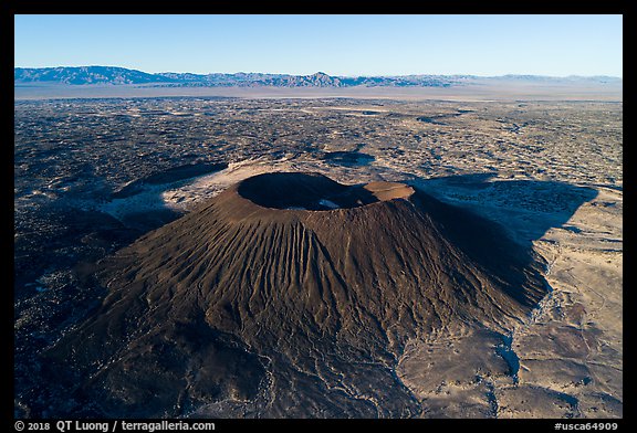 Aerial view of Amboy Crater and Bullion Mountains. Mojave Trails National Monument, California, USA (color)