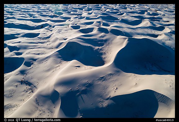 Aerial view of ridges and shadows, Cadiz Sand Dunes. Mojave Trails National Monument, California, USA (color)