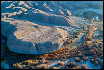 Aerial view of riparian vegetation and eroded hills, Afton Canyon. Mojave Trails National Monument, California, USA ( color)