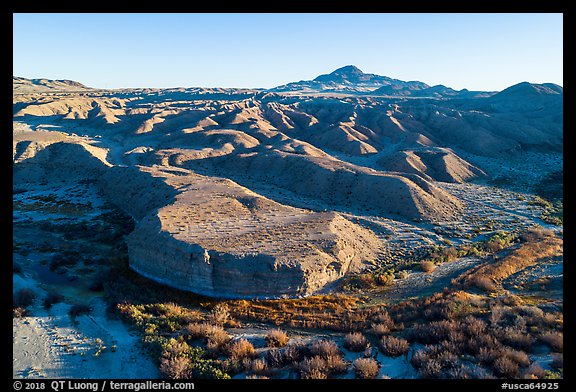 Aerial view of riparian area and hills, Afton Canyon. Mojave Trails National Monument, California, USA (color)