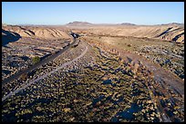 Aerial view of After Canyon with road and railroad. Mojave Trails National Monument, California, USA ( color)