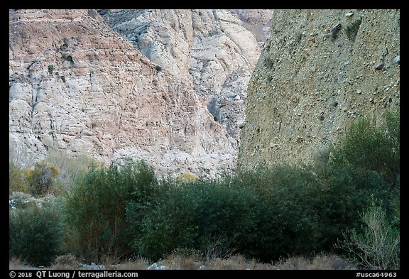 Steep fanglomerate cliffs, Whitewater Preserve. Sand to Snow National Monument, California, USA (color)