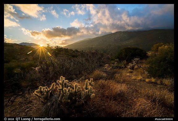 Sun rising and Santa Rosa Mountains. Santa Rosa and San Jacinto Mountains National Monument, California, USA (color)
