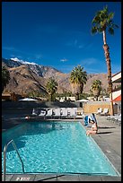 Swimming pool and San Jacinto Mountains, Palm Springs. California, USA ( color)