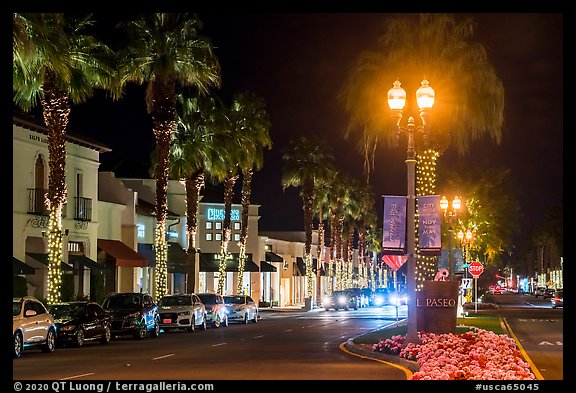 El Paseo Street at night, Palm Desert. California, USA (color)
