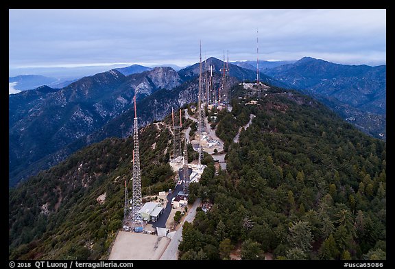 Aerial view of Mount Wilson Antenna farm. San Gabriel Mountains National Monument, California, USA (color)