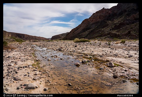 Ankle deep Mojave River runs above the surface in Afton Canyon. Mojave Trails National Monument, California, USA (color)