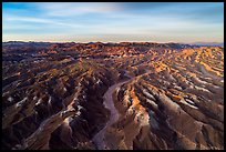 Aerial view of Afton Canyon badlands at sunrise. Mojave Trails National Monument, California, USA ( color)