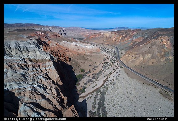 Aerial view of cliffs and Afton Canyon. Mojave Trails National Monument, California, USA (color)
