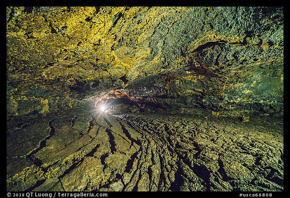 Golden Dome Cave with caver's light. Lava Beds National Monument, California, USA (color)