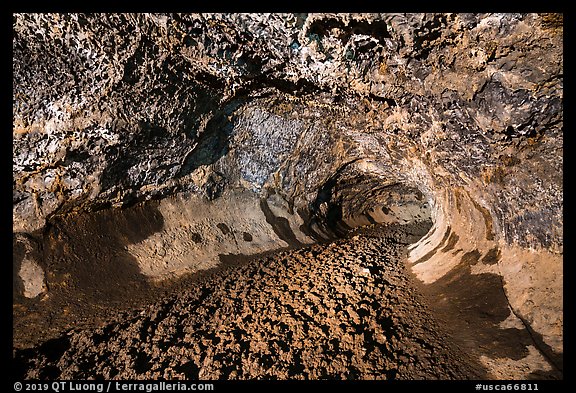 Lava tube with lumpy lava floor, Golden Dome Cave. Lava Beds National Monument, California, USA (color)