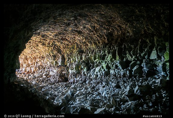 Looking out near entrance, Skull Cave. Lava Beds National Monument, California, USA (color)