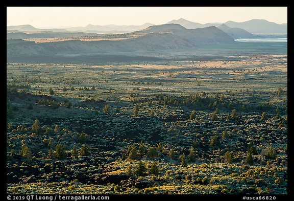 Schonchin Flow and Hardin Butte. Lava Beds National Monument, California, USA (color)
