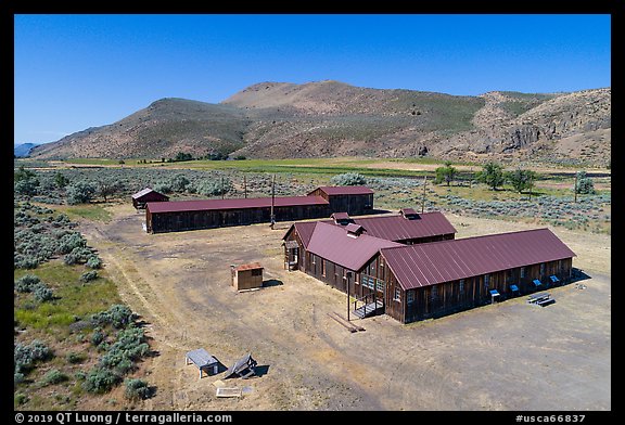 Aerial view of Camp Tulelake, Tule Lake National Monument. California, USA (color)