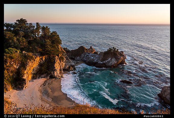 McWay Cove and waterfall at sunset, Julia Pfeiffer Burns State Park. Big Sur, California, USA (color)