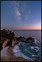 McWay Cove at twilight with Milky Way, Julia Pfeiffer Burns State Park. Big Sur, California, USA ( color)