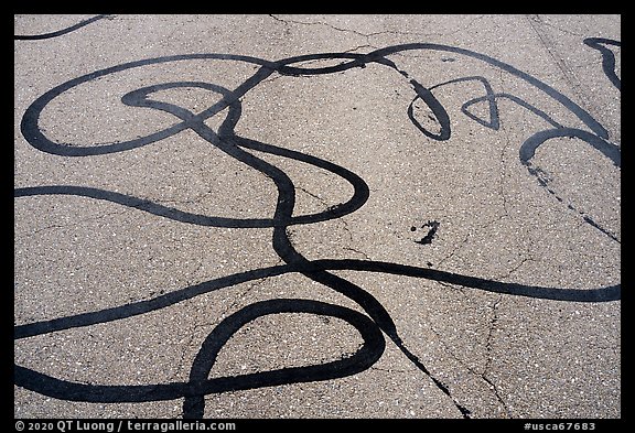 Asphalt marks, route 66. Mojave Trails National Monument, California, USA (color)